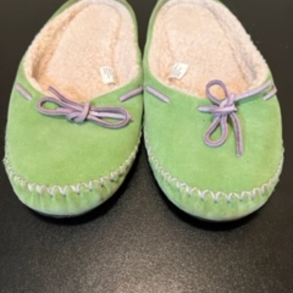 L.L. Bean Green Suede Sherpa Lined Mule Slipper Moccasin size 8